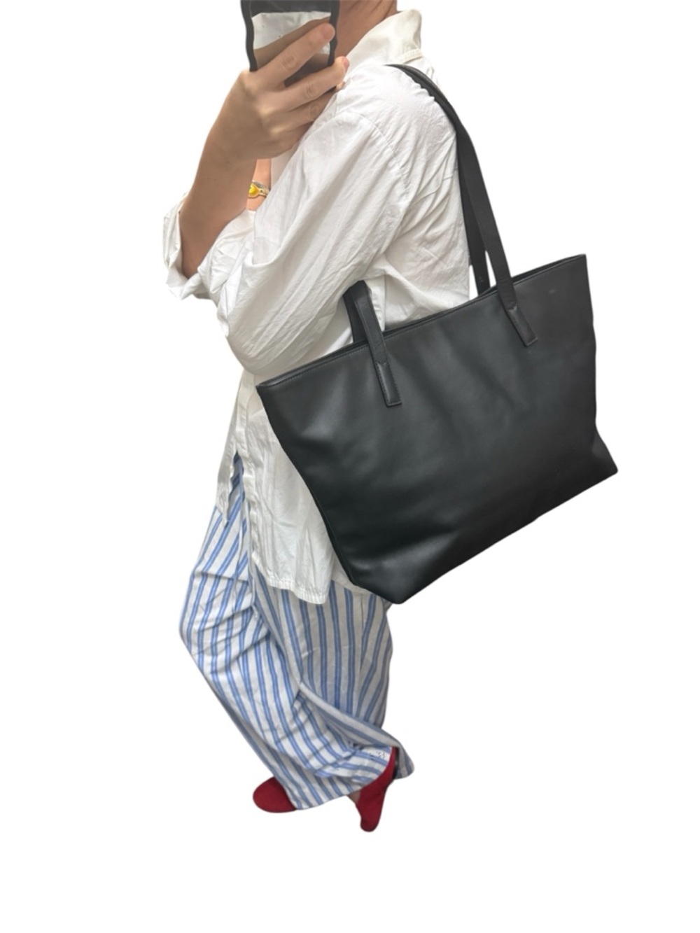 Quince Black Leather Tote Bag